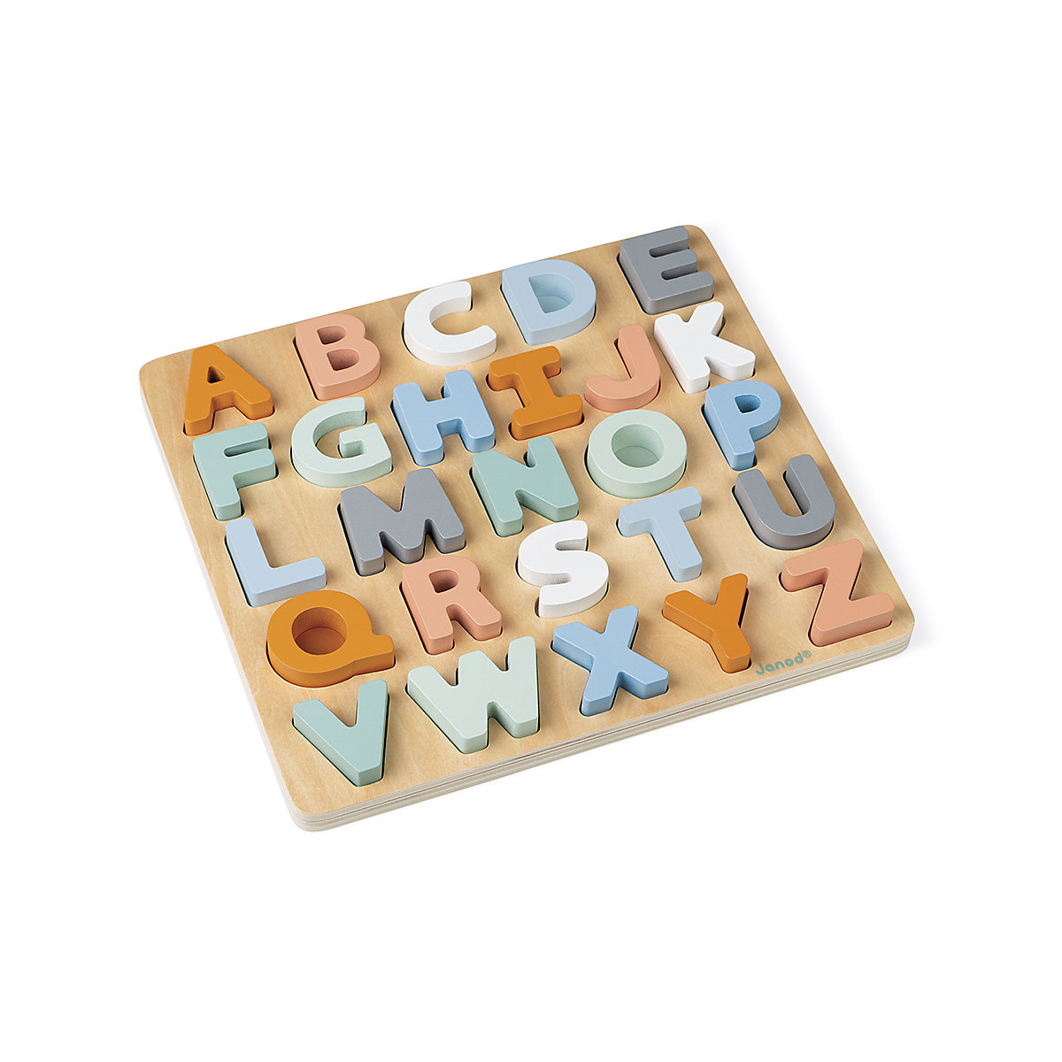 Janod Alphabet-Puzzle aus Holz 26 Teile Kollektion Sweet Cocoon Baby- und Kleinkindspielzeug Farbe auf Wasserbasis Erlernen des Alphabets und der Schrift Ab 2 Jahren J04412