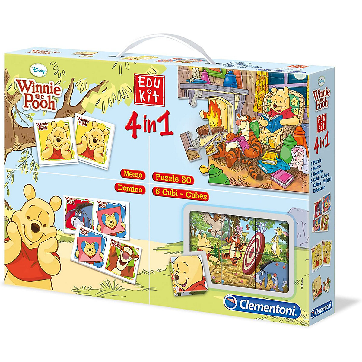 Clementoni Spieleset Winnie Pooh 4in1 (Memo Domino Puzzle Cubes)