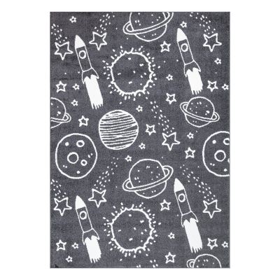 carpet city® Kinderteppich Grau Weltall Planet Rakete Kinderzimmer-Teppich Kurzflor