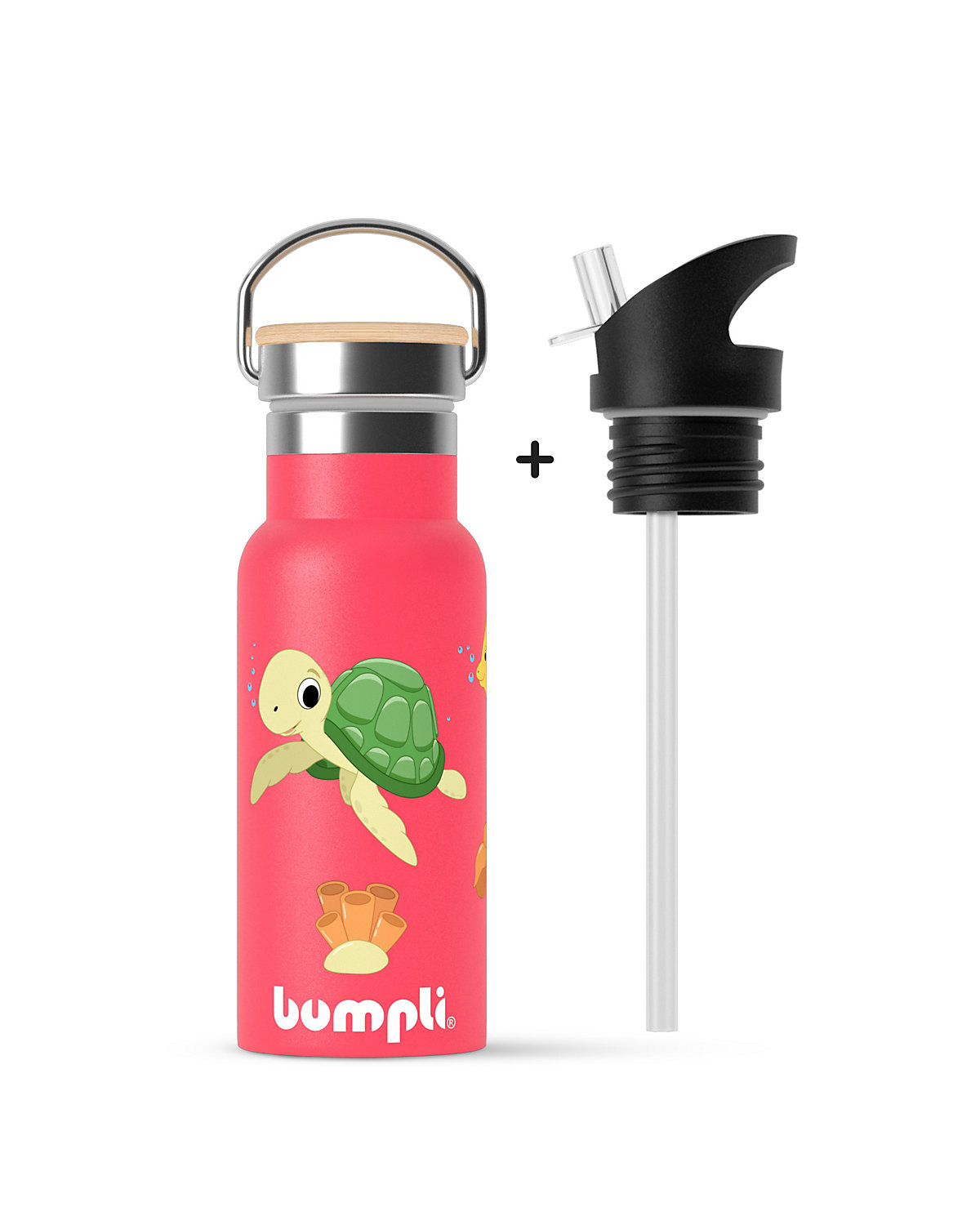 bumpli® Edelstahl Kinder Trinkflasche 350ml mit Gratis Strohhalmdeckel Thermosflasche für Kindergarten Schule