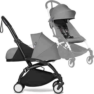 Kombi Kinderwagen YOYO² 2in1, Gestell schwarz + Neugeborenenaufsatz + Sportwagenaufsatz, grau