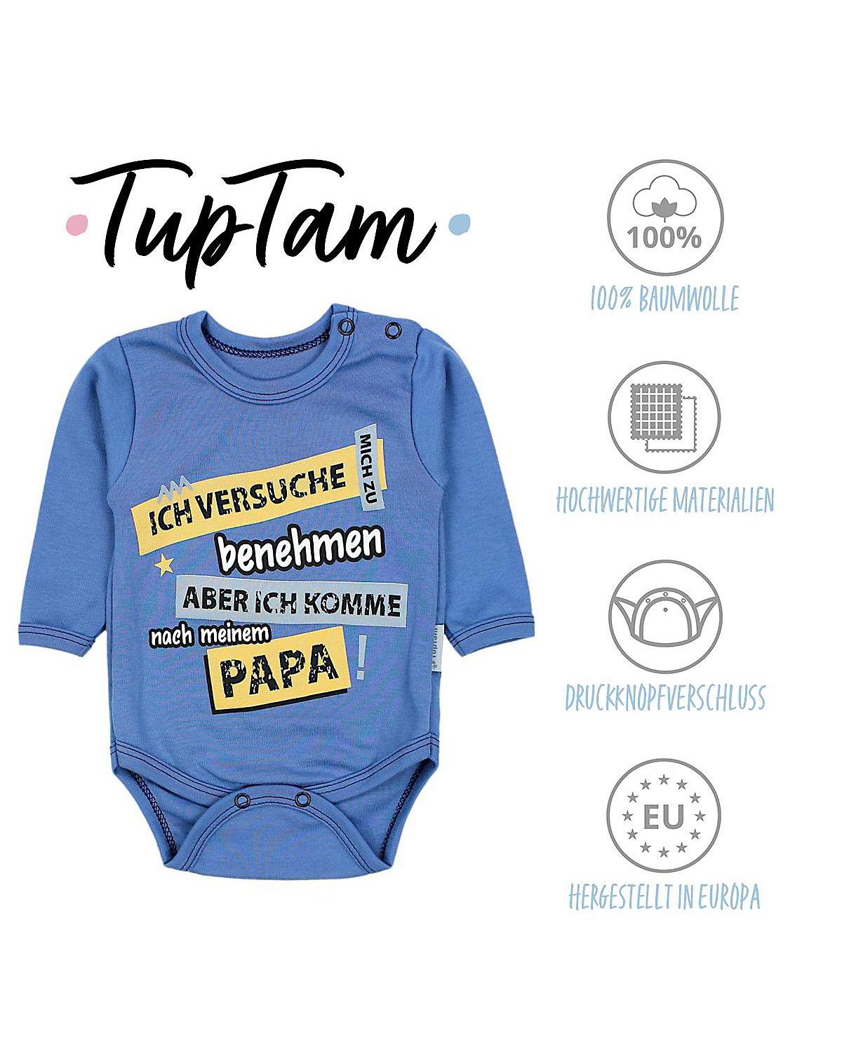 TupTam Baby Langarmbody mit Spruch Print Aufdruck Witzig für Kinder