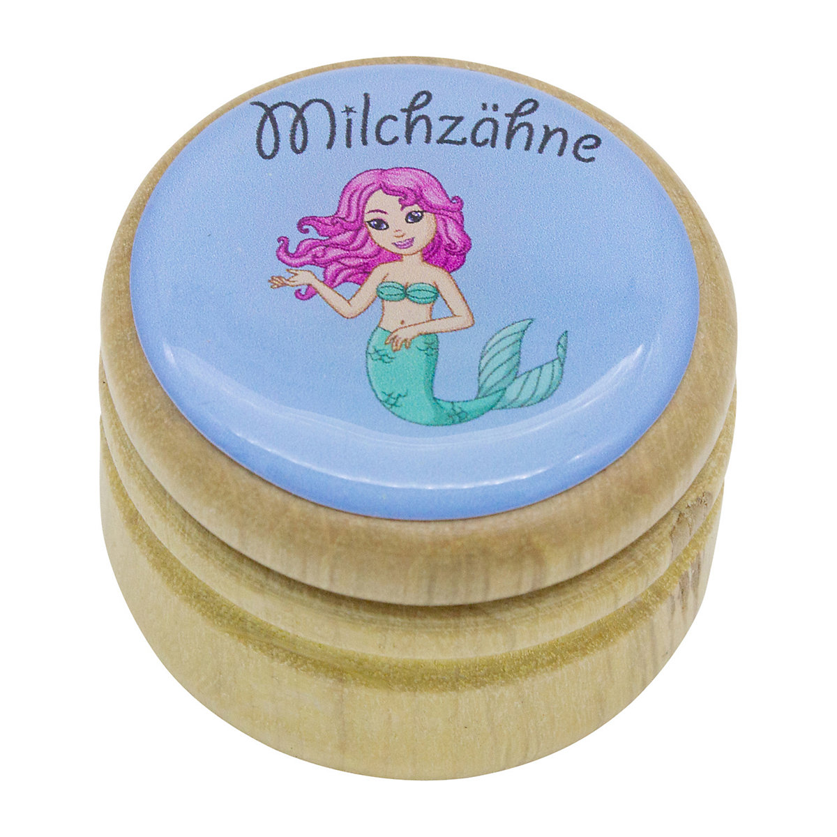 GICO Milchzahndose Meerjungfrau Zahndose Milchzähne Bilderdose aus Holz mit Drehverschluss 44 mm ( Meerjungfrau )- 7023