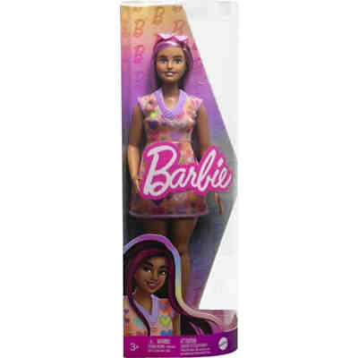 Barbie Fashionistas Puppe mit pinkfarbenen Strähnen und Kleid mit Herzaufdruck
