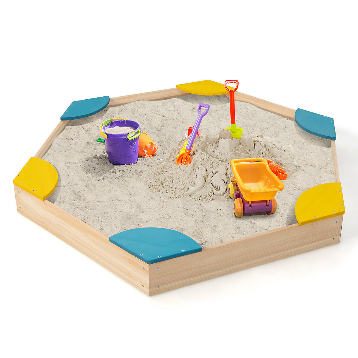COSTWAY® Sandkasten Holz mit 6 Sitzen Sandkiste bodenlos