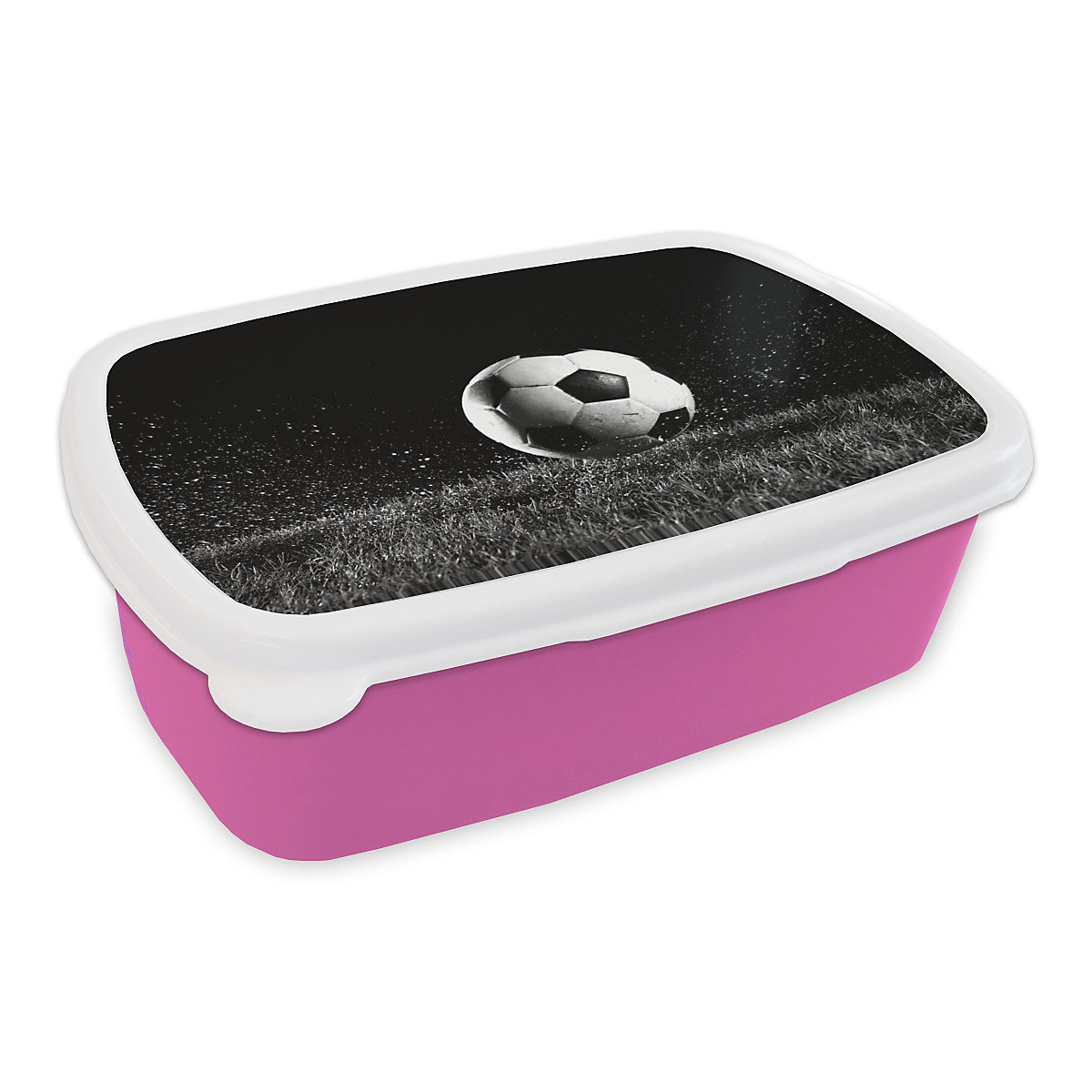MuchoWow Lunchbox Brotdose Fußball Gras schwarz und weiß
