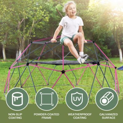 Merax Klettergerüste 10ft Kletterkuppel mit Hängematte Kinder Klettergerüst mit ergonomischen Griffen witterungsbeständig & rutschfest für Garten Indoor Outdoor bis 375kg Pink