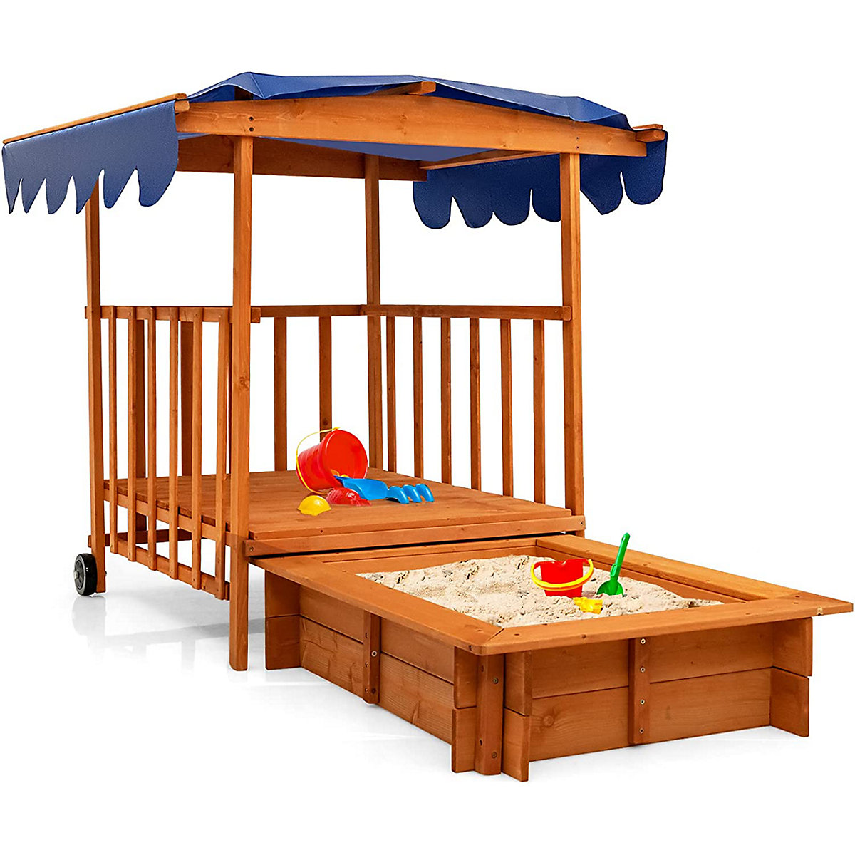COSTWAY® Sandkasten Spielveranda mit Räder & Dach