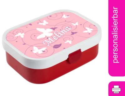 CreaDesign Brotdose Mepal Kinder mit Fächern mit Name personalisiert Schmetterling rosa lila