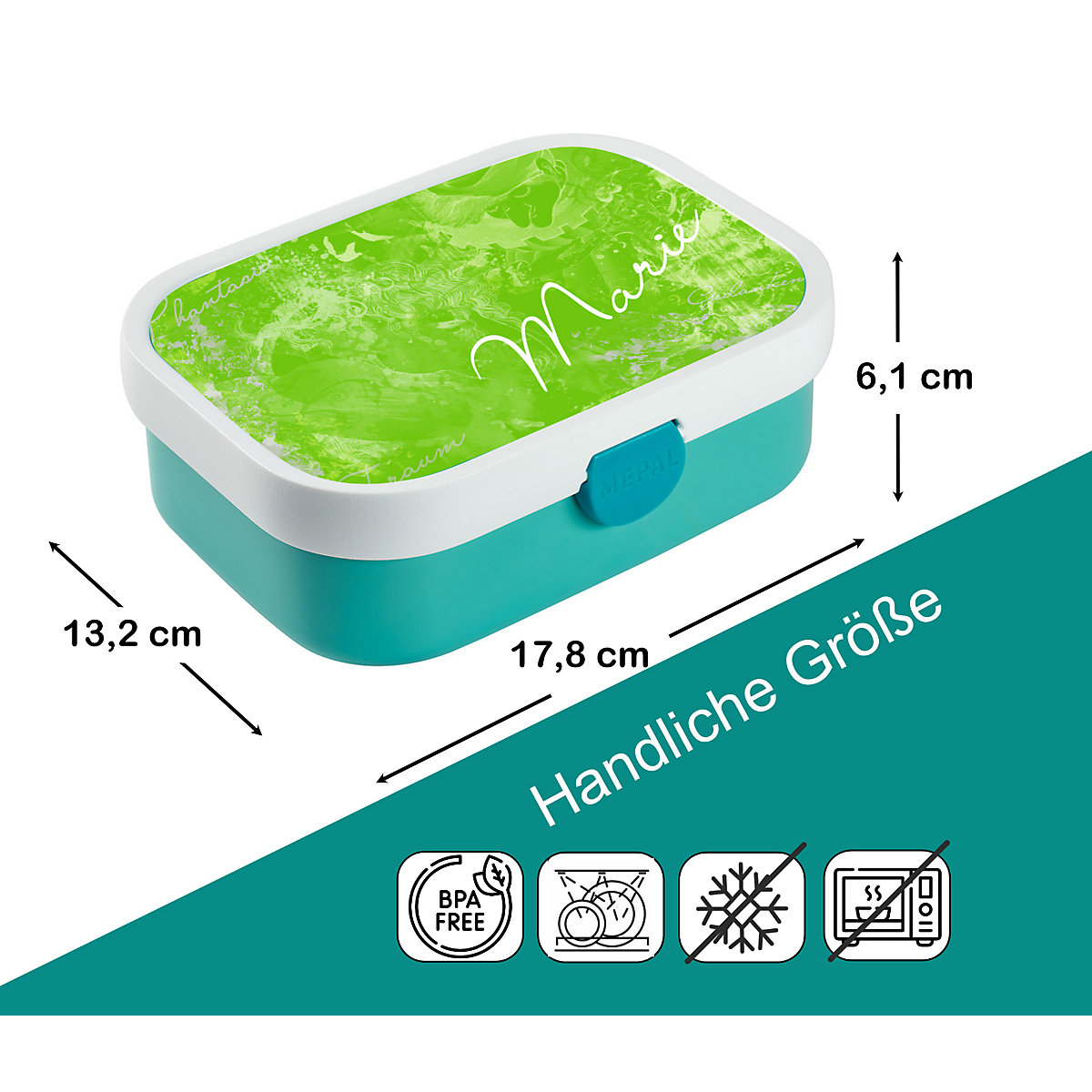 CreaDesign Brotdose Mepal Kinder mit Fächern mit Name personalisiert Traum grün RI10801