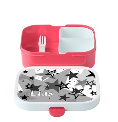 CreaDesign Brotdose Mepal Kinder mit Fächern mit Name personalisiert Sterne schwarz RI11106