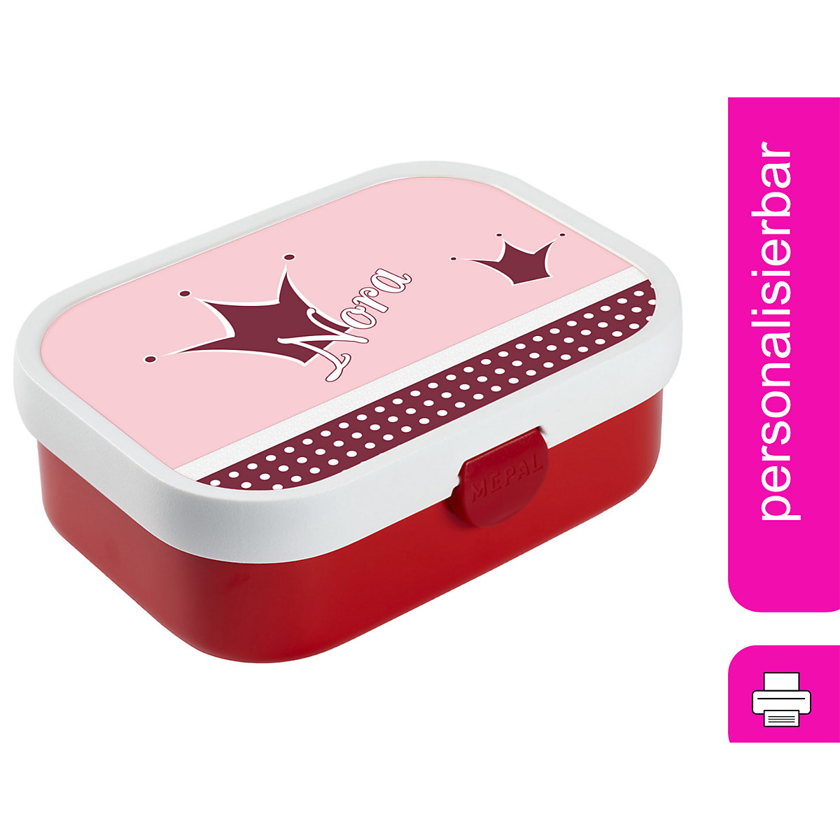 CreaDesign Brotdose Mepal Kinder mit Fächern mit Name personalisiert Prinz / Prinzessin rosa