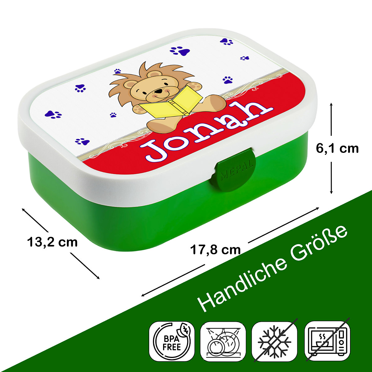 CreaDesign Brotdose Mepal Kinder mit Fächern mit Name personalisiert Leselöwe rot GV11400