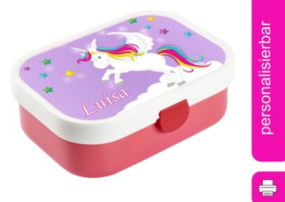 CreaDesign Brotdose Mepal Kinder mit Fächern mit Name personalisiert Einhorn lila