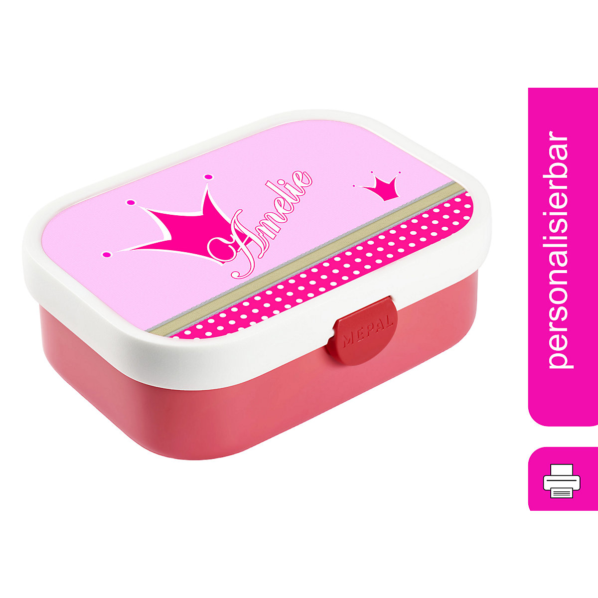 CreaDesign Brotdose Mepal Kinder mit Fächern mit Name personalisiert Prinz / Prinzessin pink