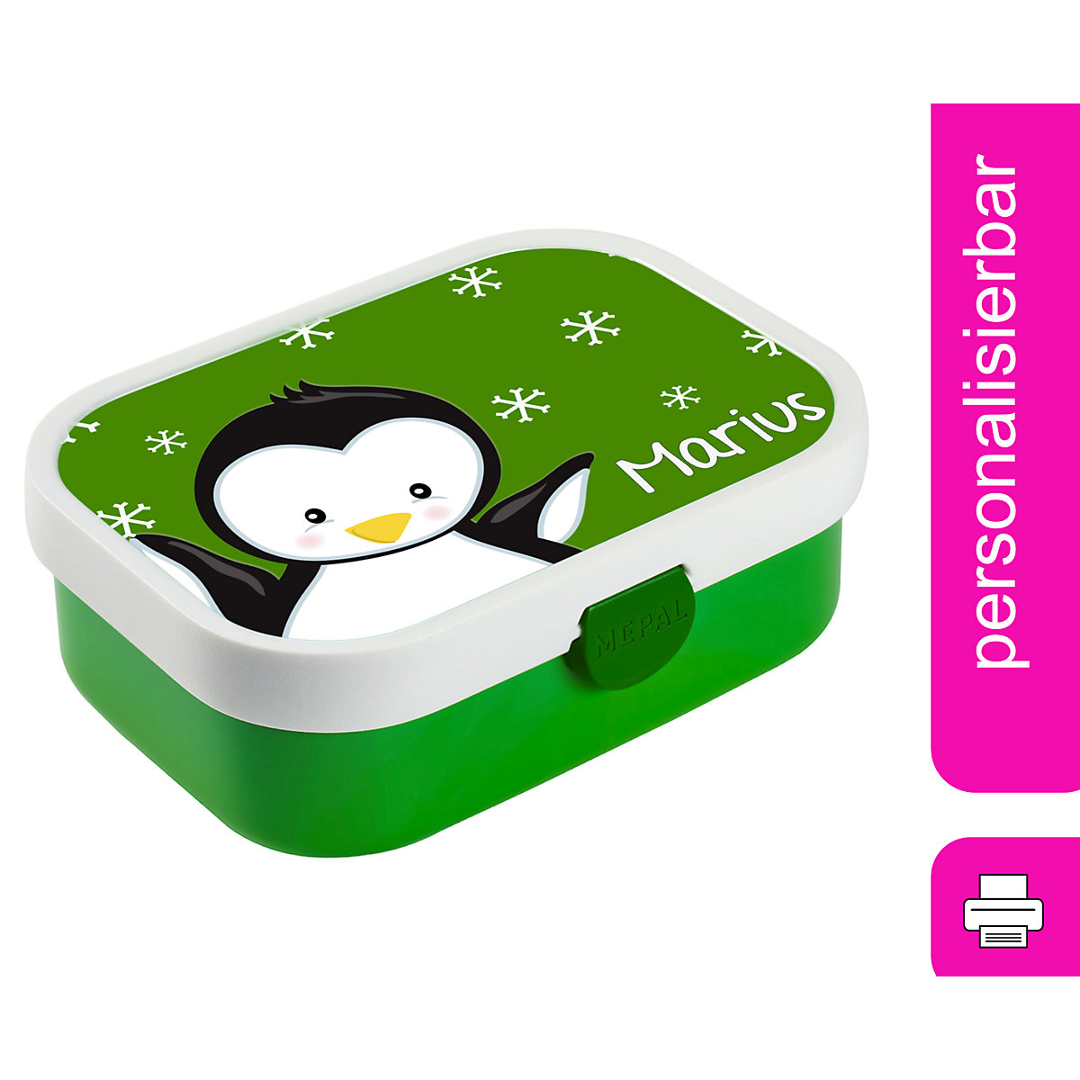 CreaDesign Brotdose Mepal Kinder mit Fächern mit Name personalisiert Pinguin grün GV11398