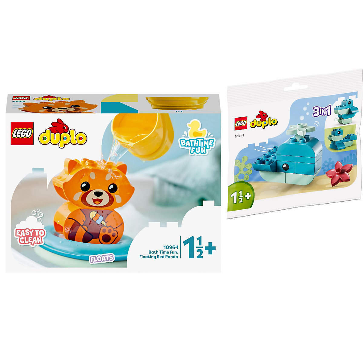 LEGO 2er Set: 10964 Badewannenspaß: Schwimmender Panda + DUPLO My First 30648 Wal Polybag