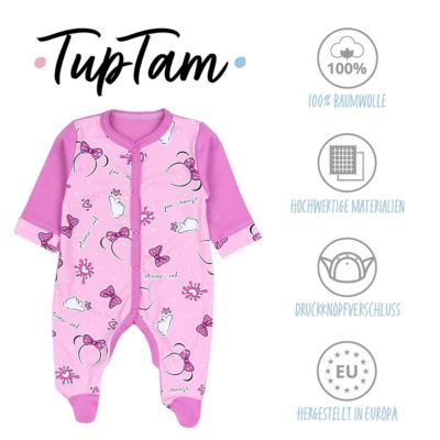 TupTam Baby Mädchen Schlafstrampler mit Fuß 3er Pack für Mädchen