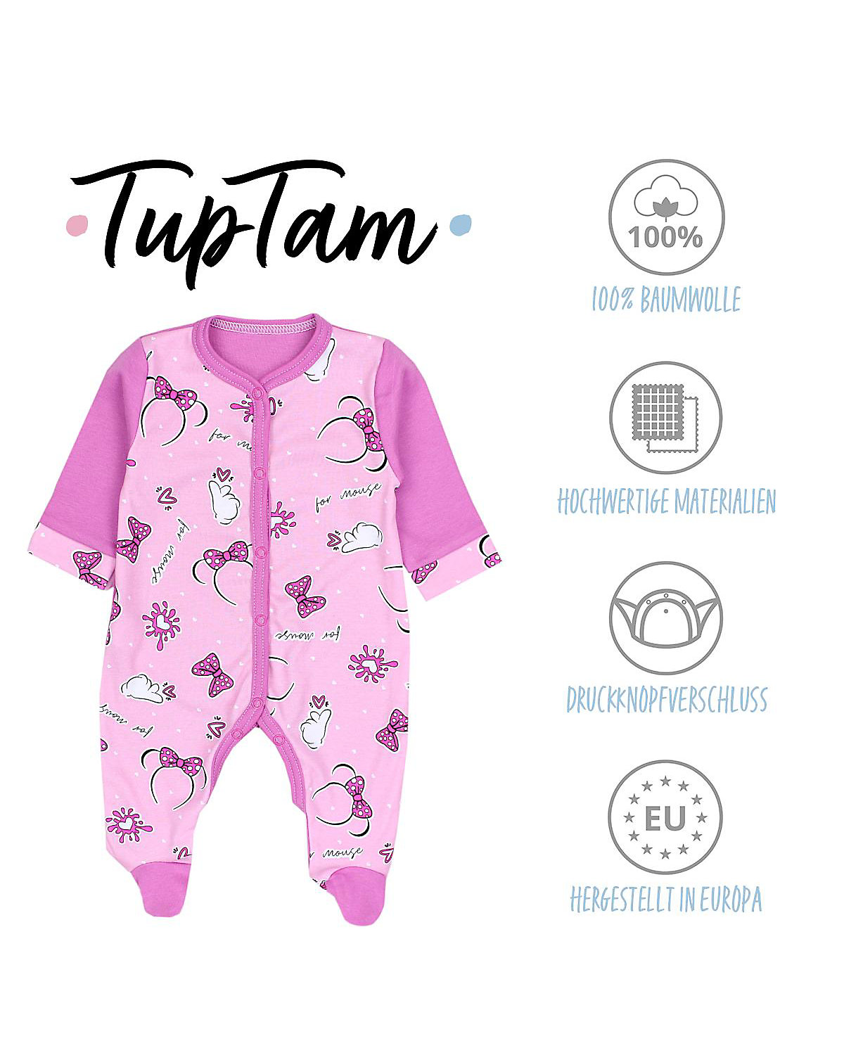 TupTam Baby Mädchen Schlafstrampler mit Fuß 3er Pack für Mädchen