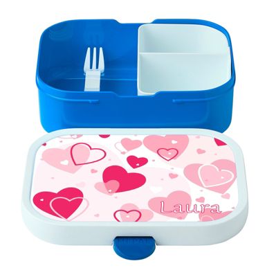 CreaDesign Brotdose Mepal Kinder mit Fächern mit Name personalisiert Herz rosa GV11068