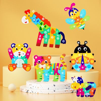 Syntek Dreidimensionales Puzzle aus Holz für Kinder Digitales kognitives Puzzle-Spielzeug für Kinder zur frühen Bildung GU11615