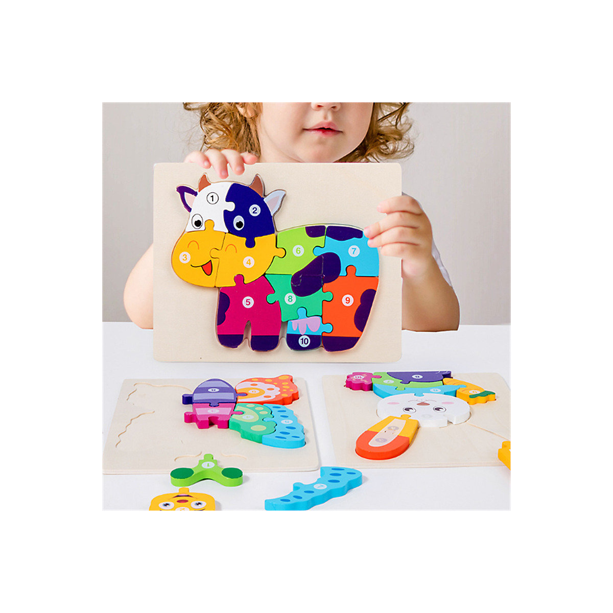 Syntek Dreidimensionales Puzzle aus Holz für Kinder Digitales kognitives Puzzle-Spielzeug für Kinder zur frühen Bildung GU11615