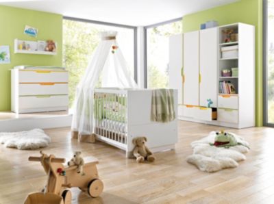 Komplett Kinderzimmer FRESH, 3-tlg. (Kinderbett, breite Wickelkommode und 3-türiger Kleiderschrank), Weiß/Bunt weiß Gr. 70 x 140