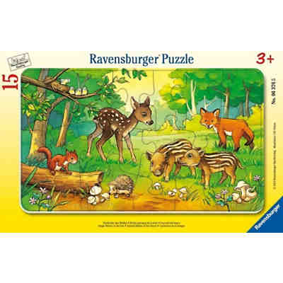 Rahmen-Puzzle, 15 Teile, 25x14,5 cm, Tierkinder des Waldes