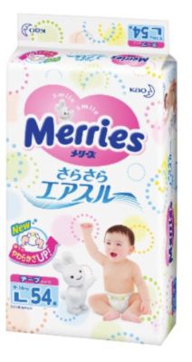 Подгузники для детей Merries, L 9-14 кг, 54 шт.