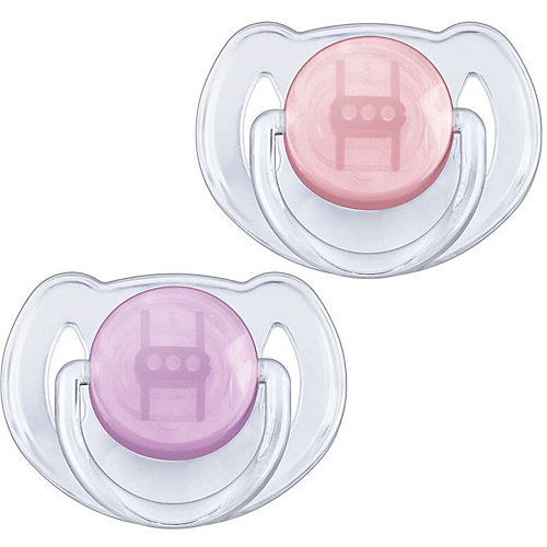 Силиконовая пустышка Классика, 6-18 мес., 2 шт., AVENT, фиолетовая/розовая от PHILIPS AVENT