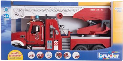 Bruder 02821 Mack Granite Feuerwehrleiterwagen Wasserpumpe Licht Sound Modul1:16 