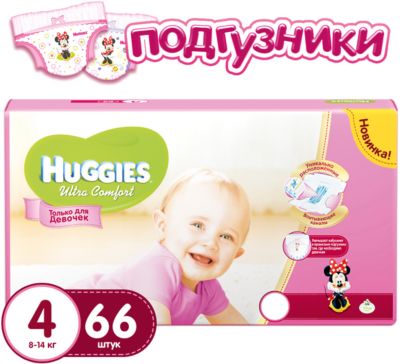Подгузники Huggies Ultra Comfort 4 Mega Pack для девочек, 8-14 кг, 66 шт.
