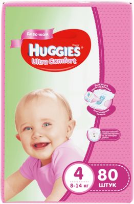 Подгузники Huggies Ultra Comfort 4 Giga Pack для девочек , 8-14 кг, 80 шт.