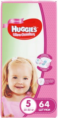 Подгузники Huggies Ultra Comfort 5 Giga Pack для девочек, 12-22 кг, 64 шт.