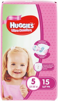 Подгузники Huggies Ultra Comfort 5 для девочек, 12-22 кг, 15 шт.