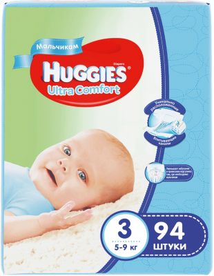 Подгузники Huggies Ultra Comfort 3 Giga Pack для мальчиков, 5-9 кг, 94 шт.