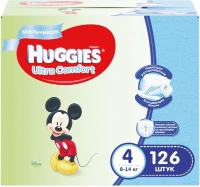 Подгузники Huggies Ultra Comfort 4 Disney Box для мальчиков, 8-14 кг, 126 шт. (42х3)