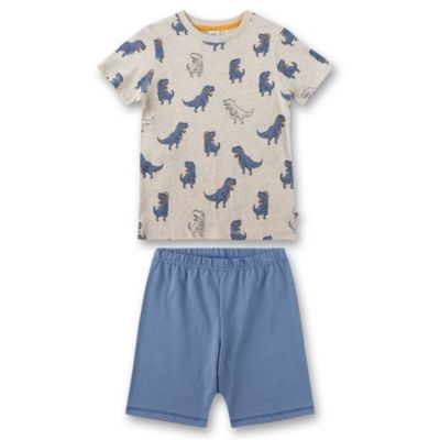 Baumwolle, für Pyjamahosen Jungen Shorty, Allover - myToys kurz, | Sanetta, beige/blau Jungen, 2-tlg. Kinder, Set Schlafanzug
