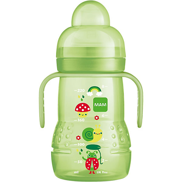 auslaufsicherer Trinklernbecher mit tropffreiem Sauger MAM Trainer+ 4+ Monate Trinkschnabel /& Haltegriff 220 ml blau Trinklernflasche f/ür den /Übergang zum Becher