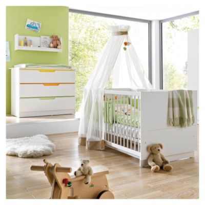 Sparset FRESH (Kinderbett & Wickelkommode) , wei/bunt Gr. 70 x 140