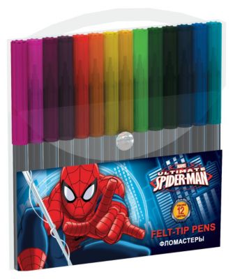 Фломастеры, 12 шт, треугольные, эргономичные, Человек-Паук