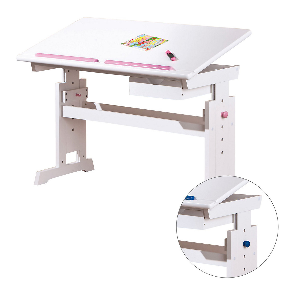 Inter Link Schreibtisch BARU höhenverstellbar weiß rosa/blau wechselbar