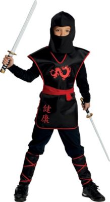 Ninja Kinder Kostüm schwarz oder rot Samurai Kämpfer edle Ausführung 