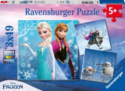 Image of 3er Set Puzzle, je 49 Teile, 21x21 cm, Disney Die Eiskönigin Abenteuer im Winterland