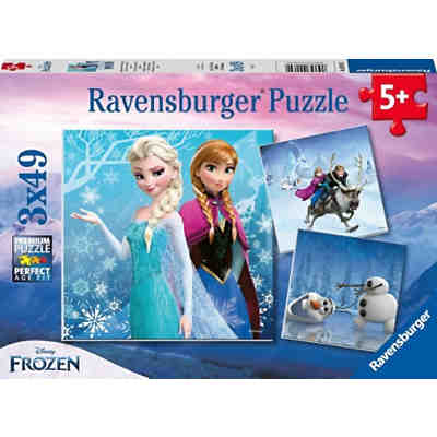 3er Set Puzzle, je 49 Teile, 21x21 cm, Disney Die Eiskönigin Abenteuer im Winterland