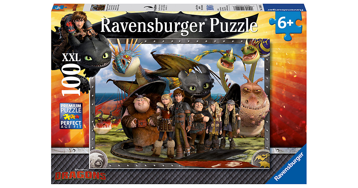 Puzzle, 100 Teile XXL, 49x36 cm, Dragons: Ohnezahn und seine Freunde