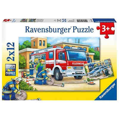 2er Set Puzzle, je 12 Teile, 26x18 cm, Polizei und Feuerwehr