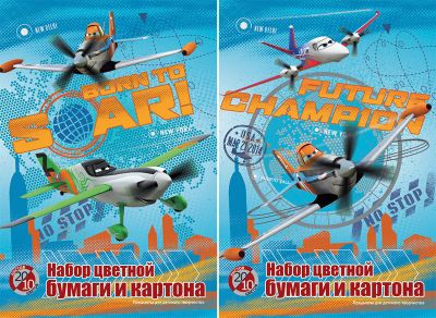 Цветной картон и бумага, 10 цветов, 20л, Самолеты