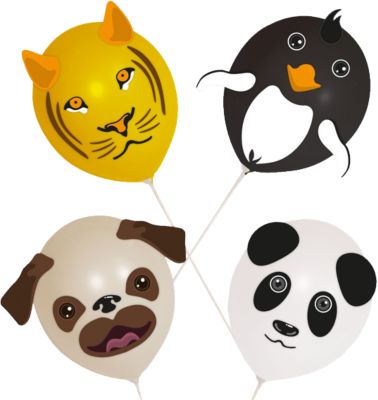 Luftballons Tierk�pfe, 4 St�ck bunt