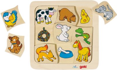 GOKI Einlegepuzzle Auf unserem Bauernhof 8 Teile Holzpuzzle Puzzle Kinderspiel 